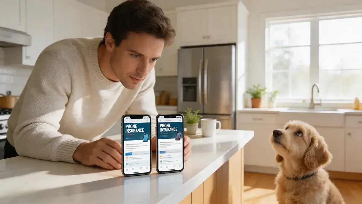 Person comparing two insurance websites side by side on phones